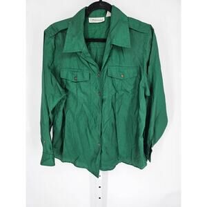 Silvercord Women's Long Sleeve Button Down Green Polyester Shirt Top Size 12